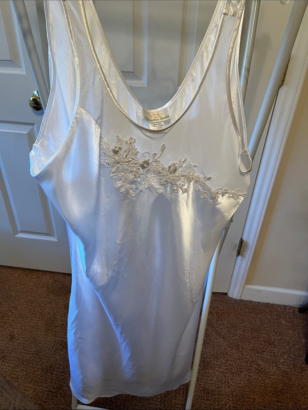 Alexandra Nicole Satin Slip Dress with Floral Embroidery PTP 29” L 44”